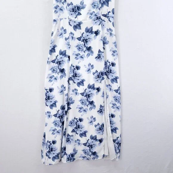 Abercrombie & Fitch Dress Size Small Blue Floral Corset Seamed Midi Slit - Picture 11 of 14